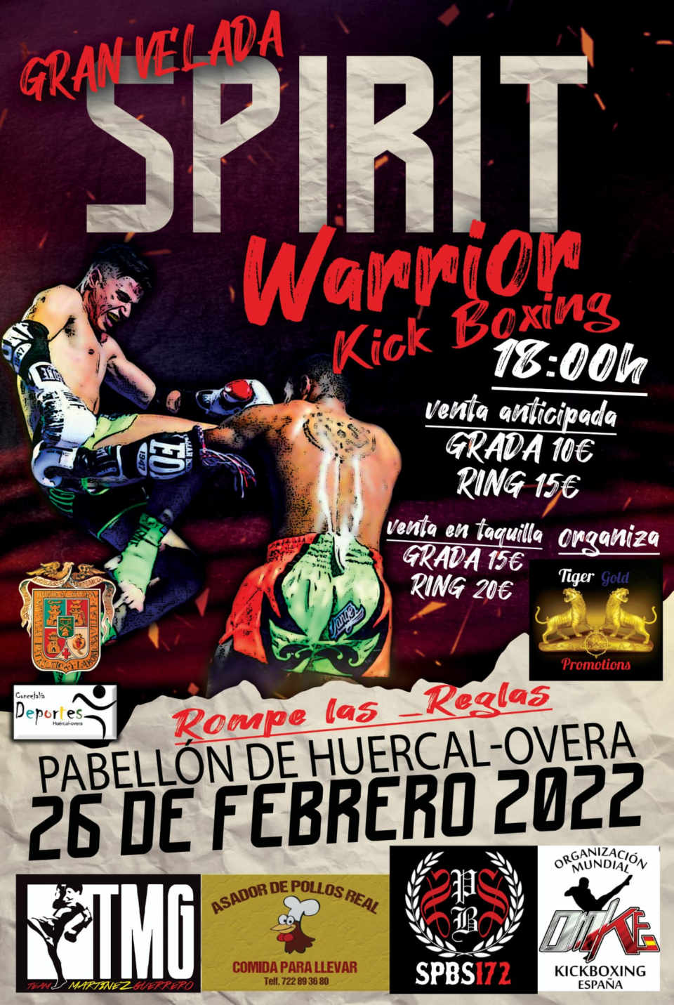 Huércal-Overa acoge la Gran Velada Spirit Warrior Kick Boxing el sábado 26 de febrero